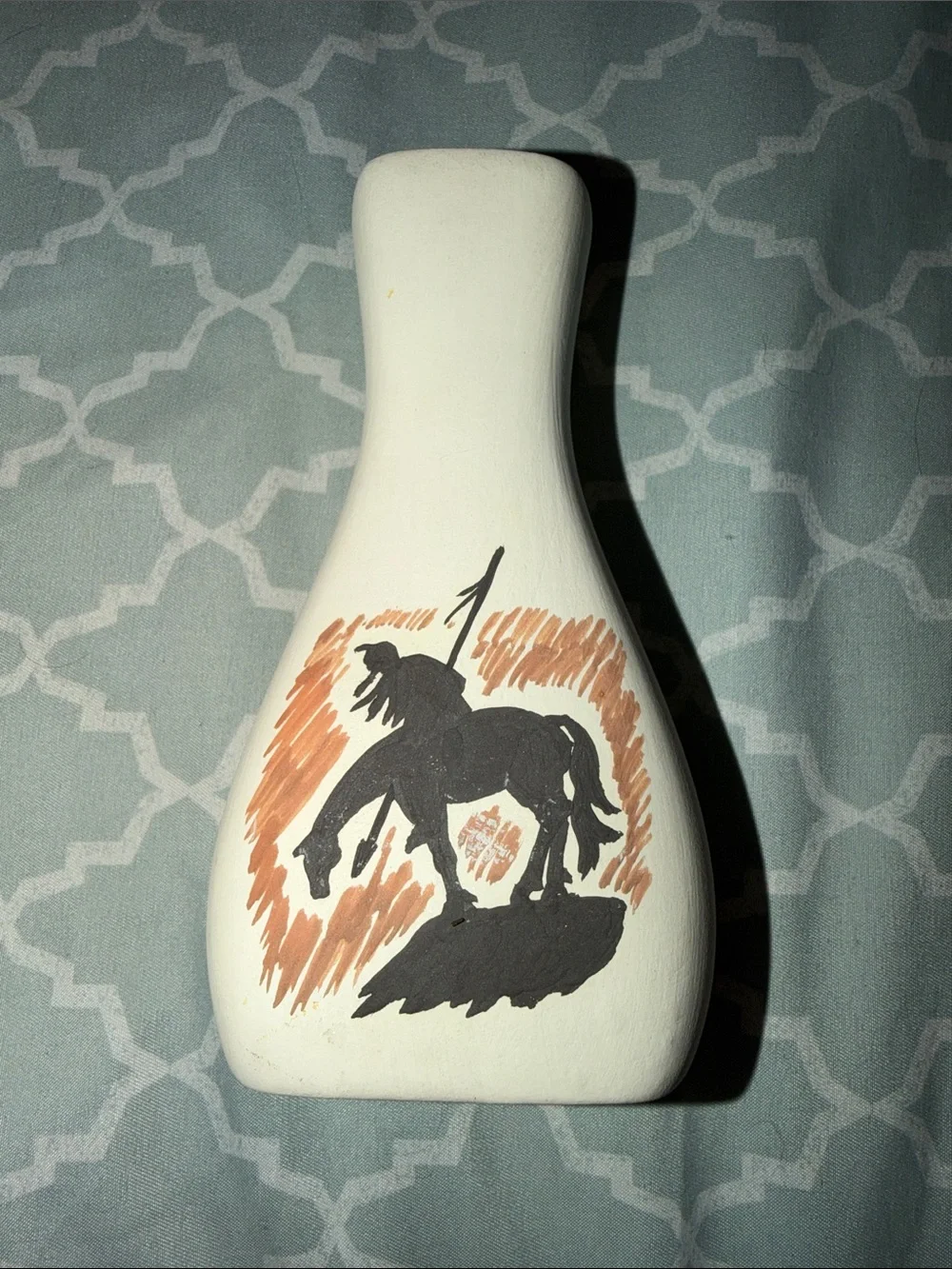 Little Thunder Hand-Painted White Decorative Vase with Horse Silhouette